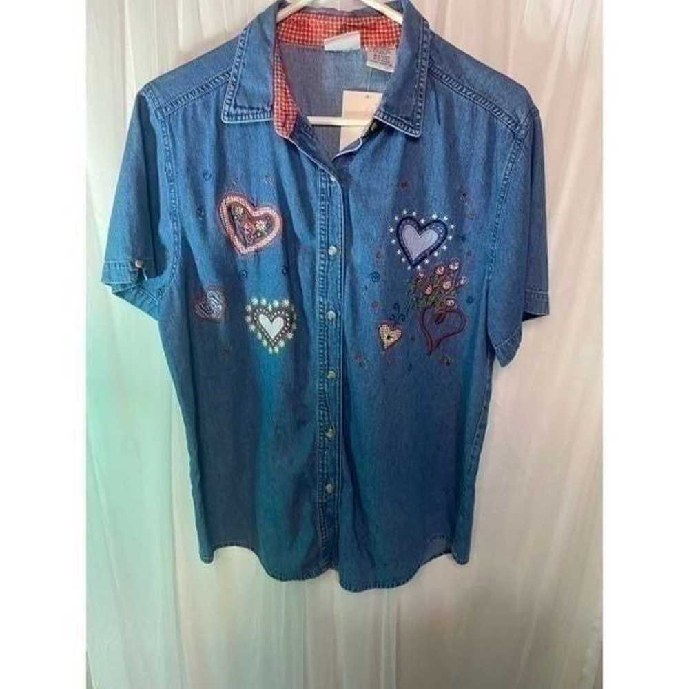 Vintage Bobbi Brooks ladies L heart embroidered s… - image 1