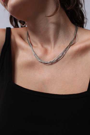 Vintage Sterling Silver Delicate Beaded Rope Neck… - image 1