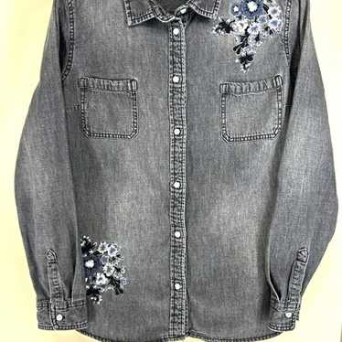 Grey denim cotton button front long sleeve shirt … - image 1