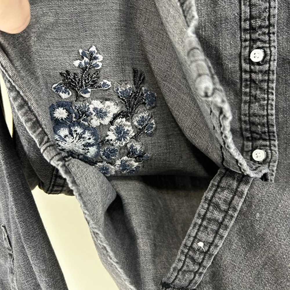 Grey denim cotton button front long sleeve shirt … - image 3