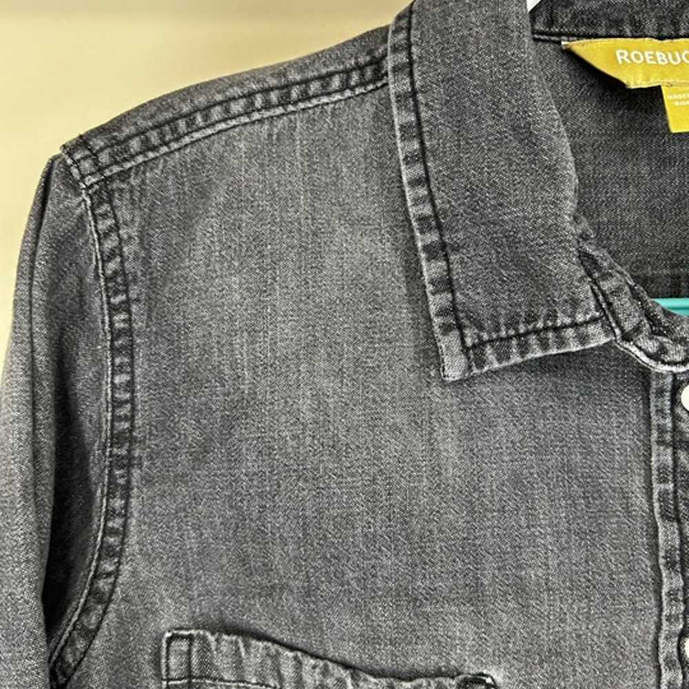 Grey denim cotton button front long sleeve shirt … - image 6