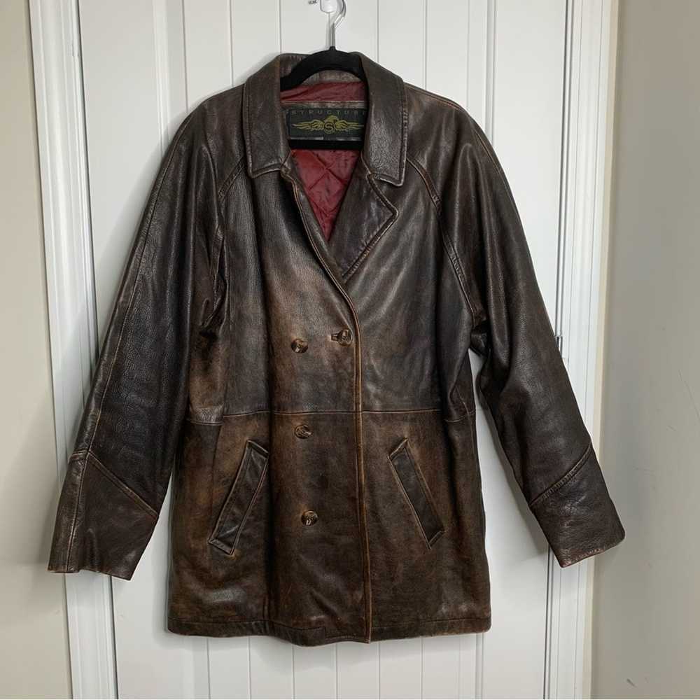 Vintage Vintage 90s y2k distressed brown leather … - image 1