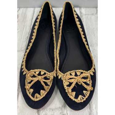 TORY BURCH Natasha Ballet Flat Navy Blue Suede and