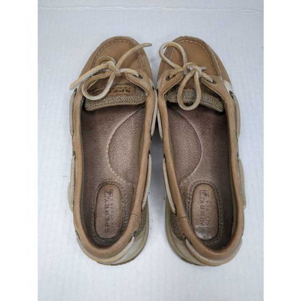 Sperry Top Sider Tan Linen Oat Leather Upper Ange… - image 6