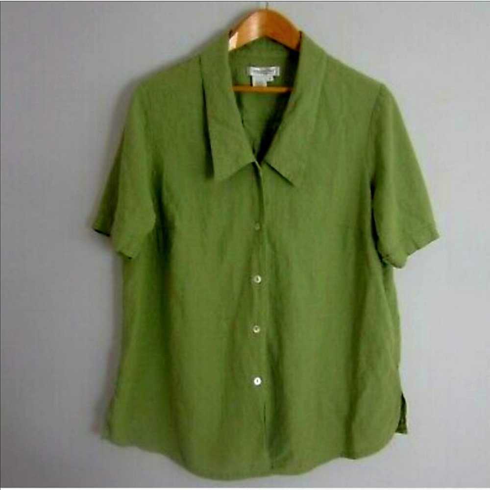 Vintage green linen blend blouse - image 1