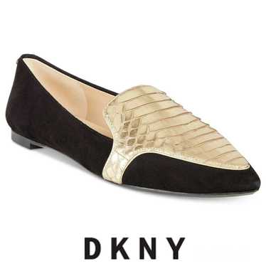 DKNY Dara Black Suede Gold Croc Embossed Leather … - image 1