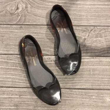 Melissa Black Heart Peep Toe Jelly Flats