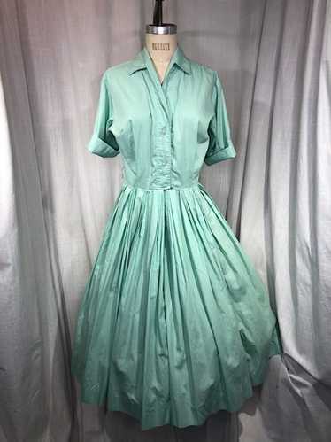 Vintage 60s Mint Green Pleated Shirt Dress