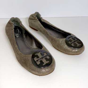 Tory Burch silver suede reva ballet flat