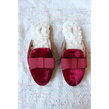 Birdies Red Phoebe Faux Fur Bow Velvet Slipper Mul