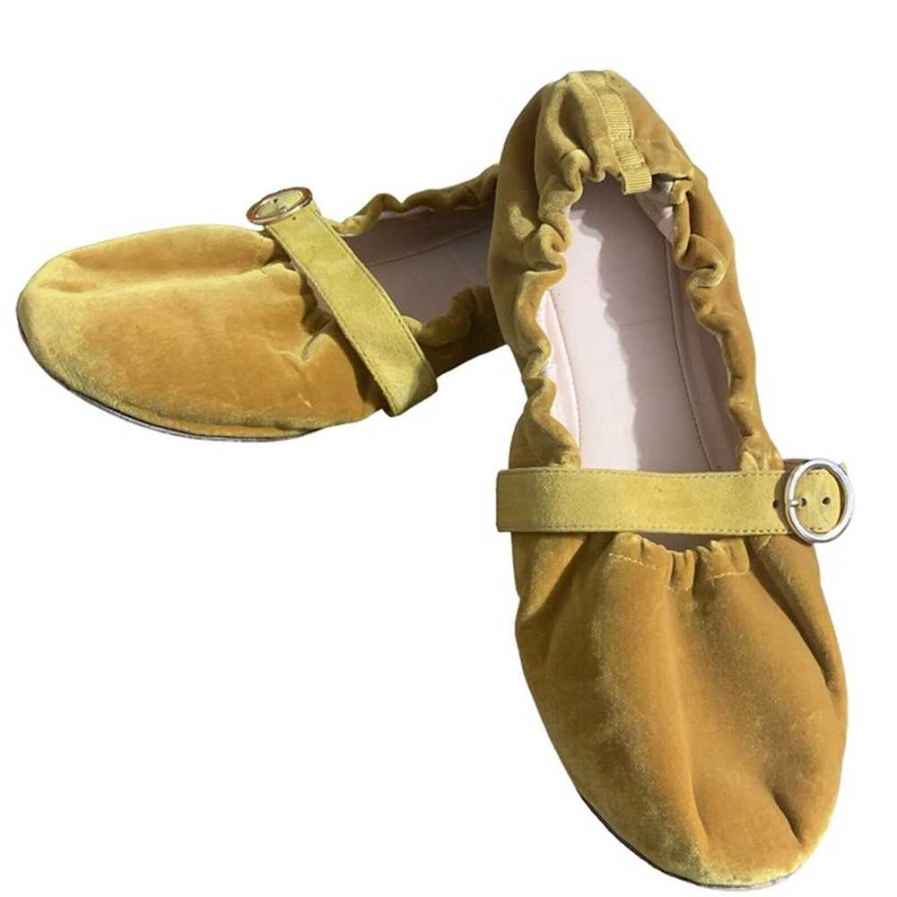 J Crew Velvet Mary Jane Ballet Flat Gold Shoes Si… - image 1