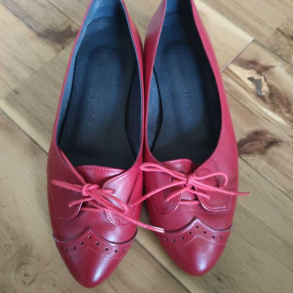 Georgia Tsao Red Ballet Flats with Ribbons, Size … - image 1