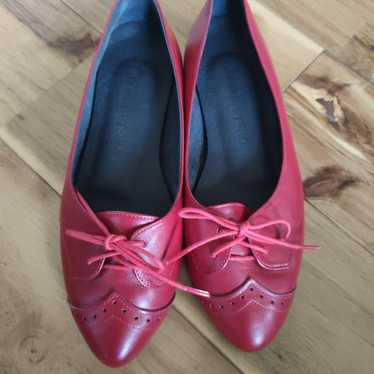 Georgia Tsao Red Ballet Flats with Ribbons, Size … - image 1