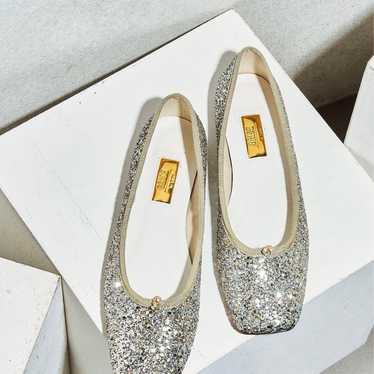 GRAY HEEL SQUARE GLITTER FLATS