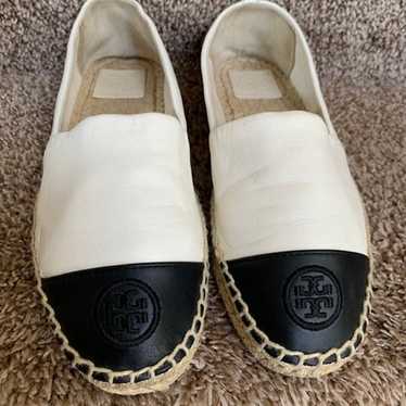 Tory Burch Women's Beige White Leather Espadrilles