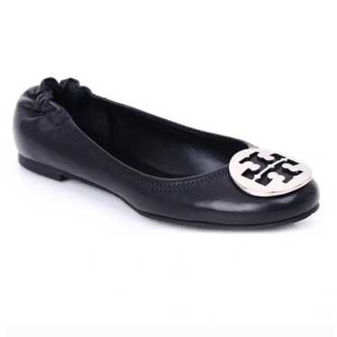 Tory Burch Reva Ballet Flats 5 Black Leather Silv… - image 1