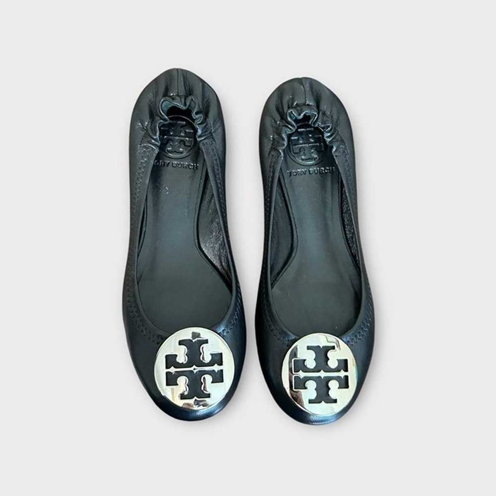 Tory Burch Reva Ballet Flats 5 Black Leather Silv… - image 2