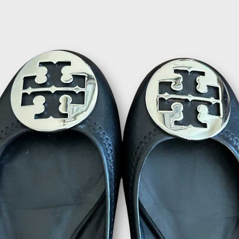 Tory Burch Reva Ballet Flats 5 Black Leather Silv… - image 3