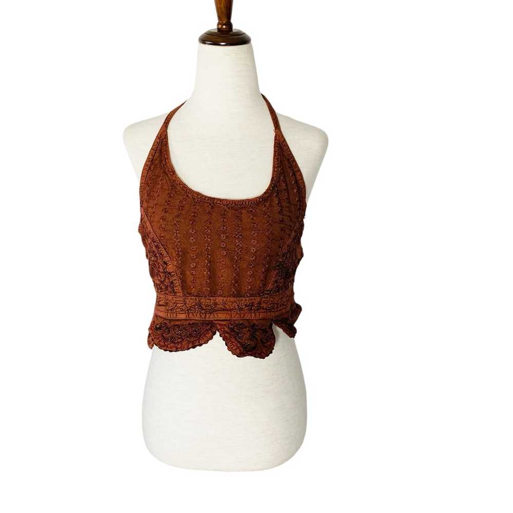 Vintage Fashion Terminal halter crop top XL brown… - image 1