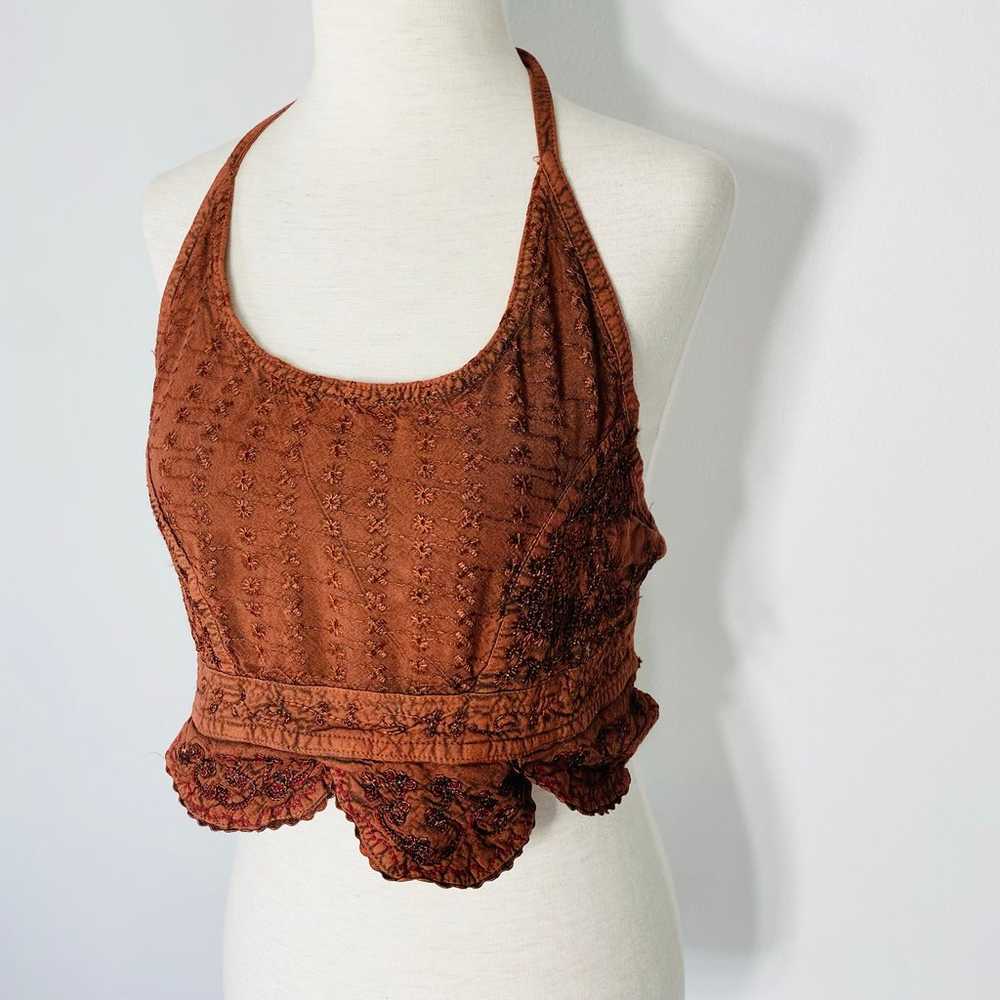 Vintage Fashion Terminal halter crop top XL brown… - image 2