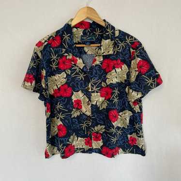 Island Traders Hawaiian Cropped Camp Shirt Red Hi… - image 1