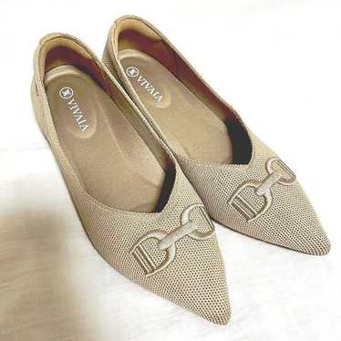 VIVAIA Pointed Toe Flat Shoes Knit Pumps 22 Beige - image 1