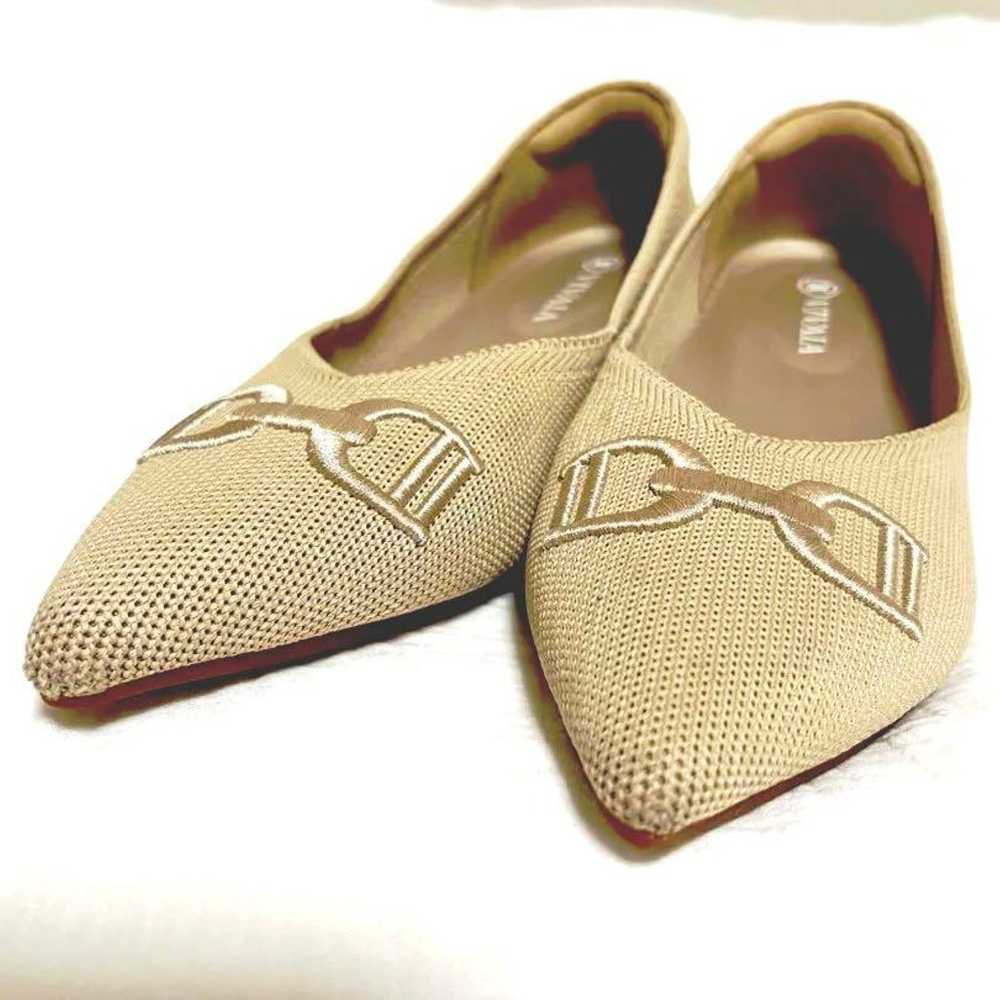 VIVAIA Pointed Toe Flat Shoes Knit Pumps 22 Beige - image 5