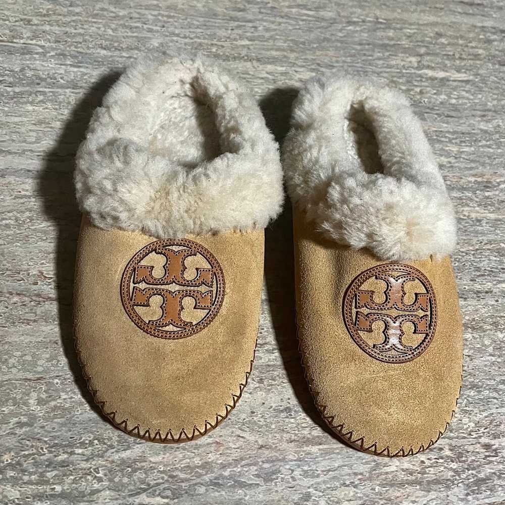 Tory Burch split suede and vegan leather slippers… - image 1