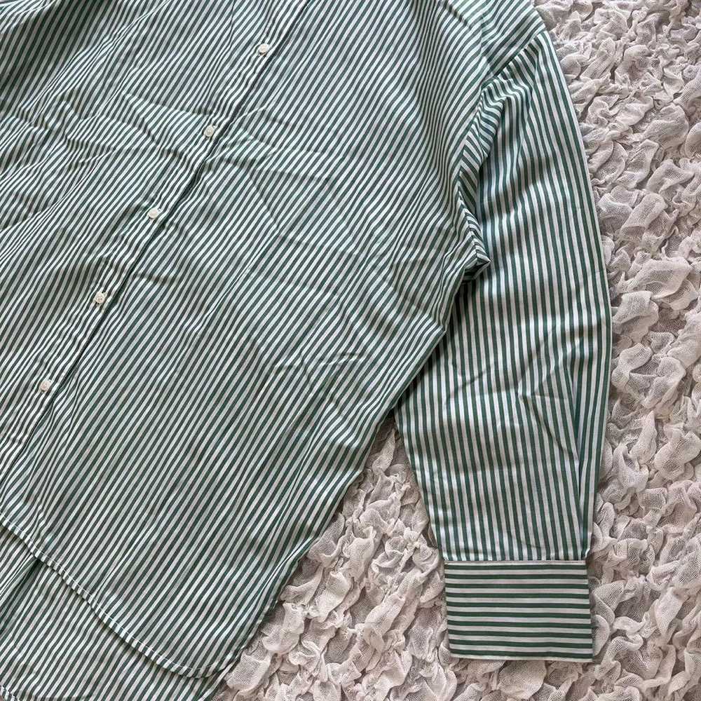 Shimamura Striped Shirt Long Sleeve Green Loose F… - image 6