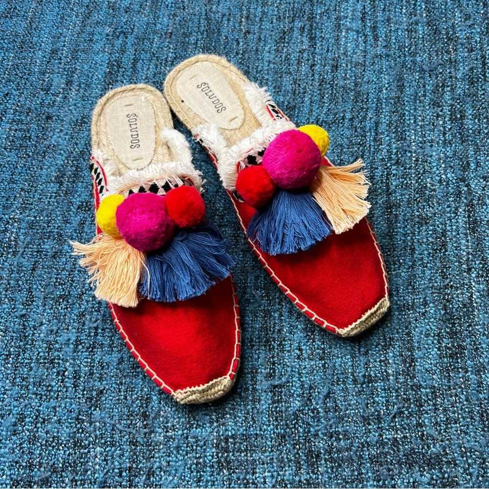 Soludos Pommel Frayed Edge Pom Pom Espadrille Mul… - image 3