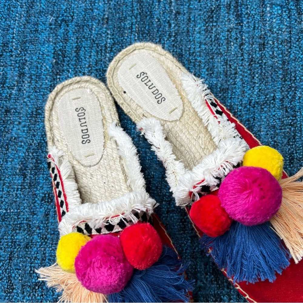 Soludos Pommel Frayed Edge Pom Pom Espadrille Mul… - image 4