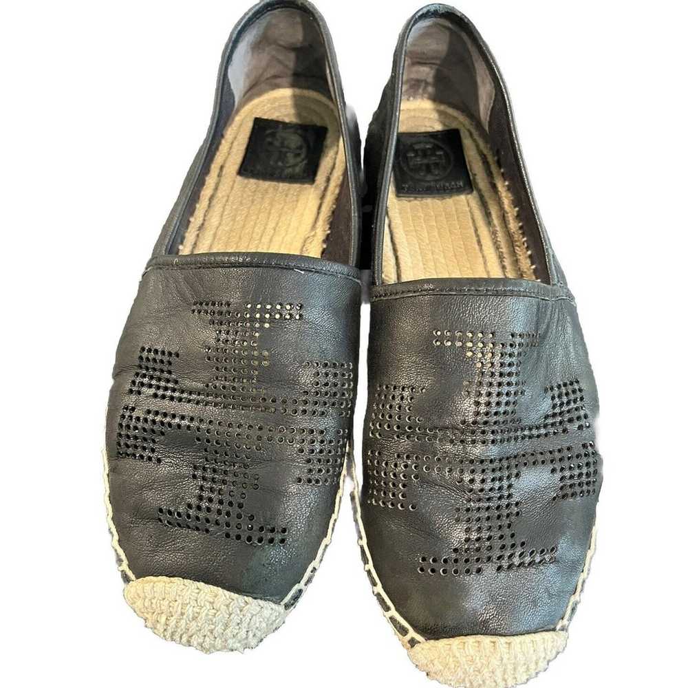 Tory Burch Black Perforated Logo Flat Espadrille … - image 1