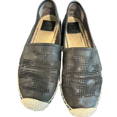 Tory Burch Black Perforated Logo Flat Espadrille … - image 1