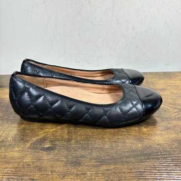 Vionic Desiree Quilted Leather Black Cap-Toe Flat… - image 1