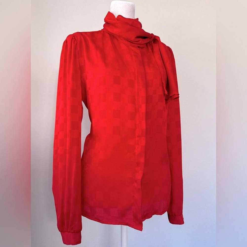 Vintage ‘80s Melrose Red Tie Neck Long Sleeve Blo… - image 1