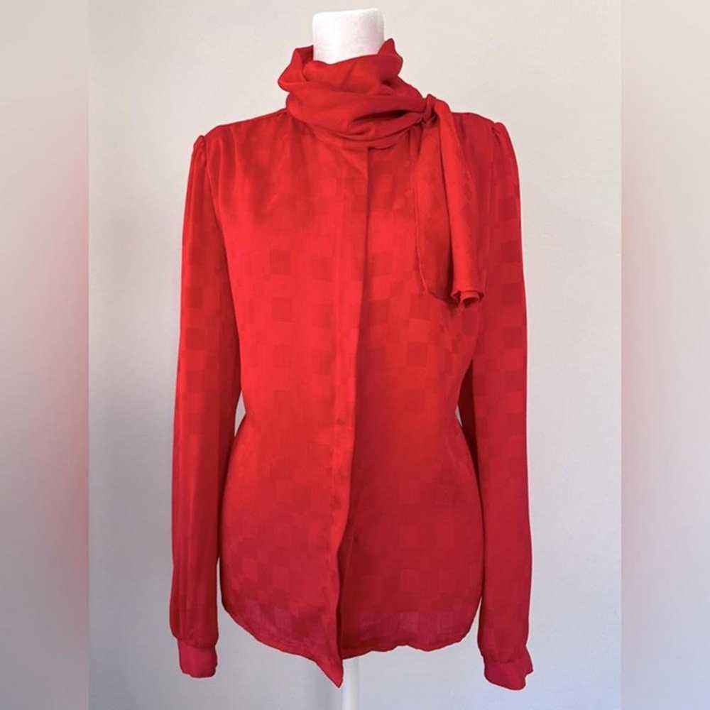 Vintage ‘80s Melrose Red Tie Neck Long Sleeve Blo… - image 2