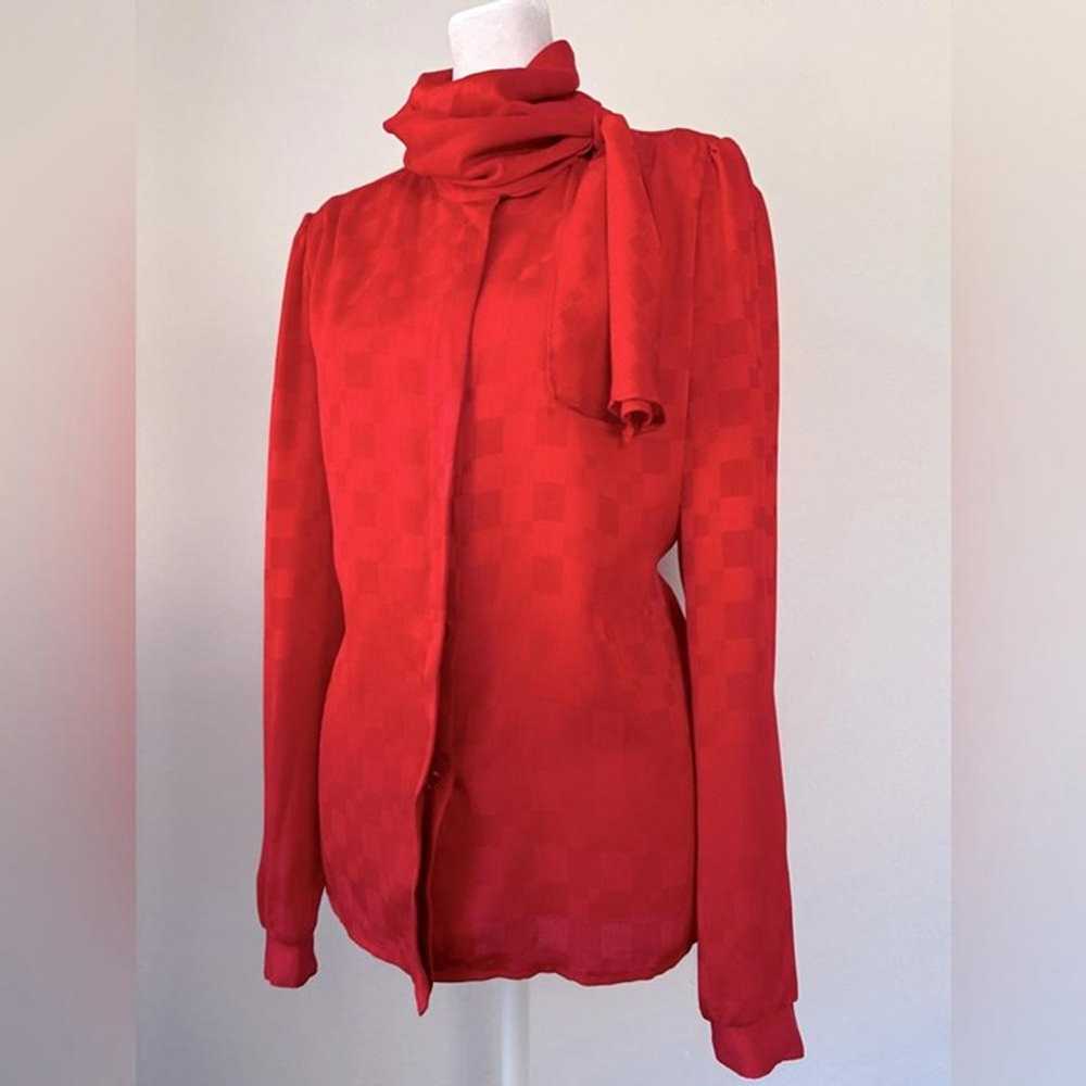 Vintage ‘80s Melrose Red Tie Neck Long Sleeve Blo… - image 4