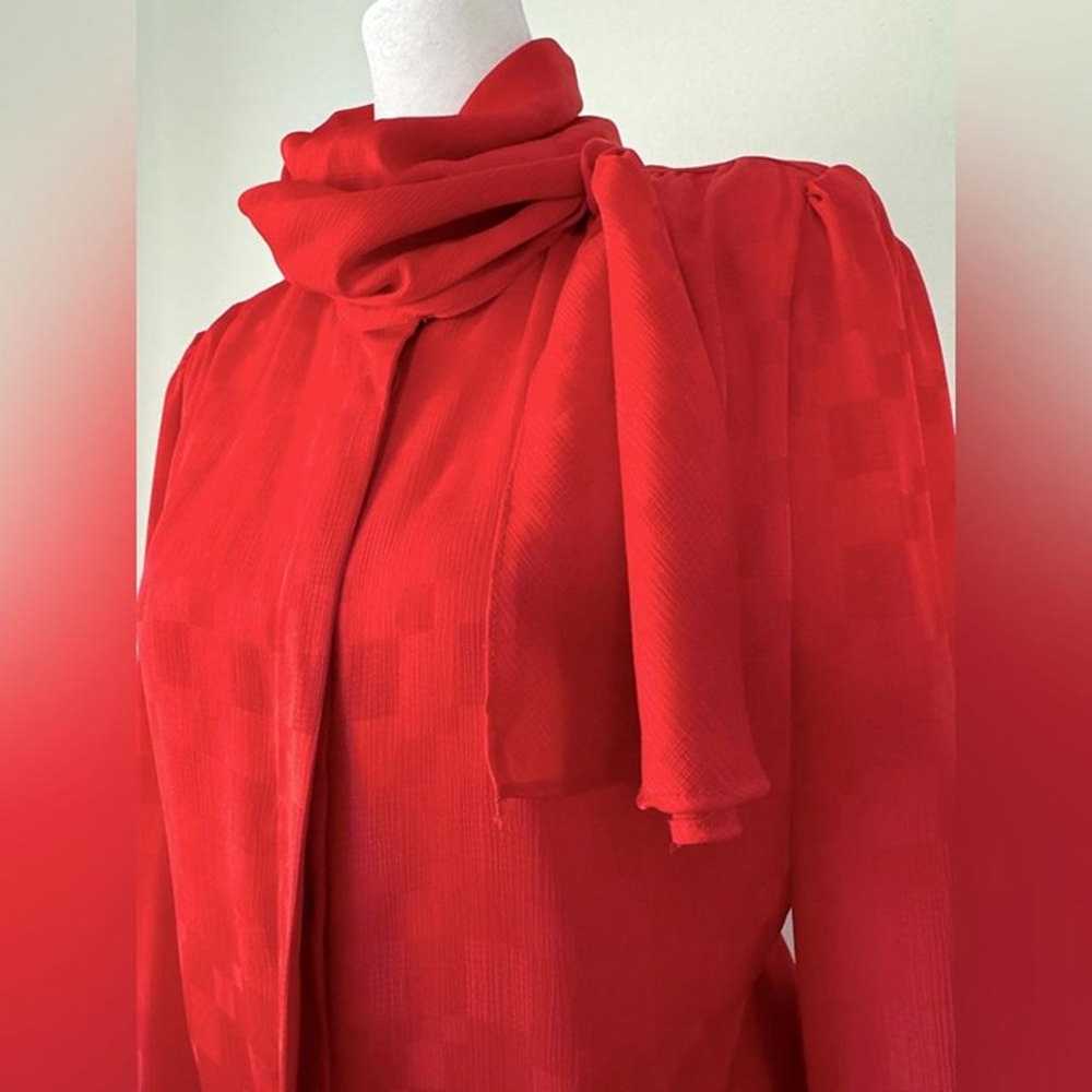 Vintage ‘80s Melrose Red Tie Neck Long Sleeve Blo… - image 5