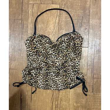 Cheetah vintage rusched tie side halter top - image 1