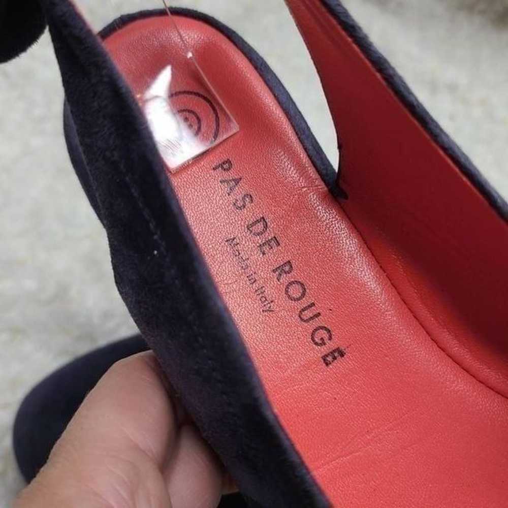 Pas de Rouge Navy Blue Suede Bow Slingback Flats … - image 7