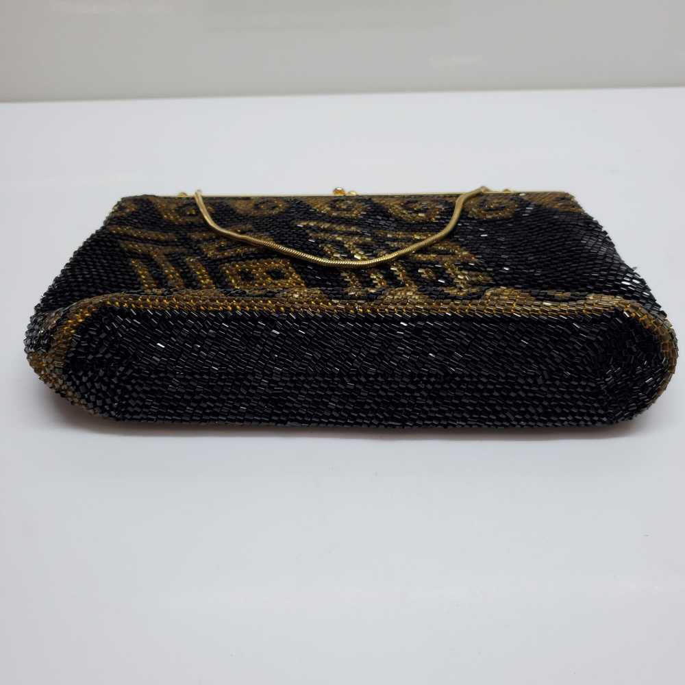 VTG BLACK/GOLD BEADED CLUTCH PURSE 9.5x6.5x3in - image 4