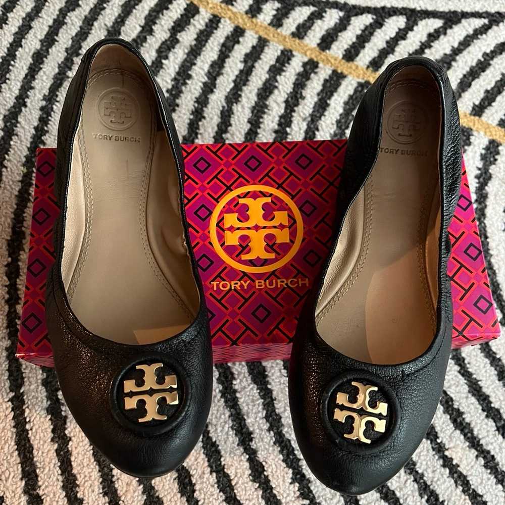 Tory Burch Nappa Leather Allie Black Flat Ballets… - image 1