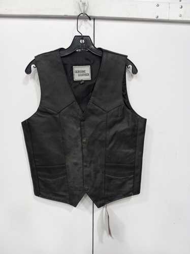 Genuine Leather Men's Black Leather Snap Vest Size