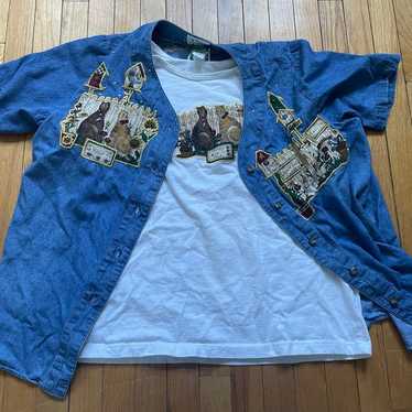 Vintage denim shirt 2024 with a cat theme 2X