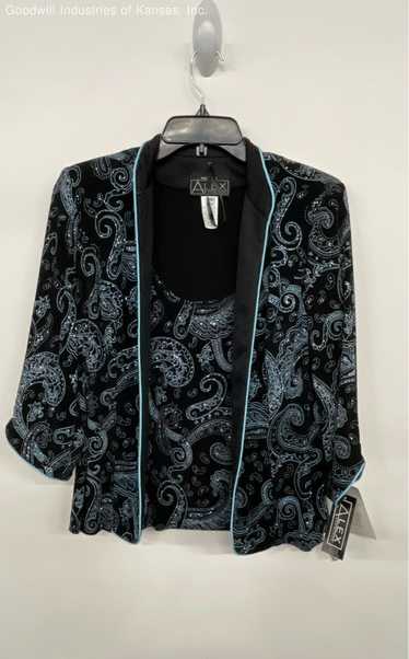 ALEX Evenings Blue/Black Glitter 2pc Tank & Blazer