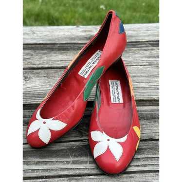 Andrea Carrano Red With Flowers Flats Slip On Mad… - image 1