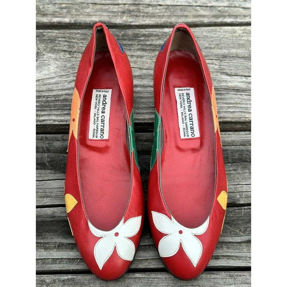 Andrea Carrano Red With Flowers Flats Slip On Mad… - image 3