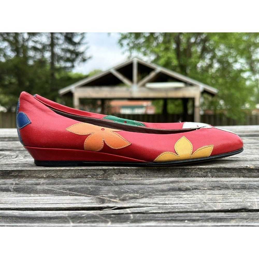 Andrea Carrano Red With Flowers Flats Slip On Mad… - image 4