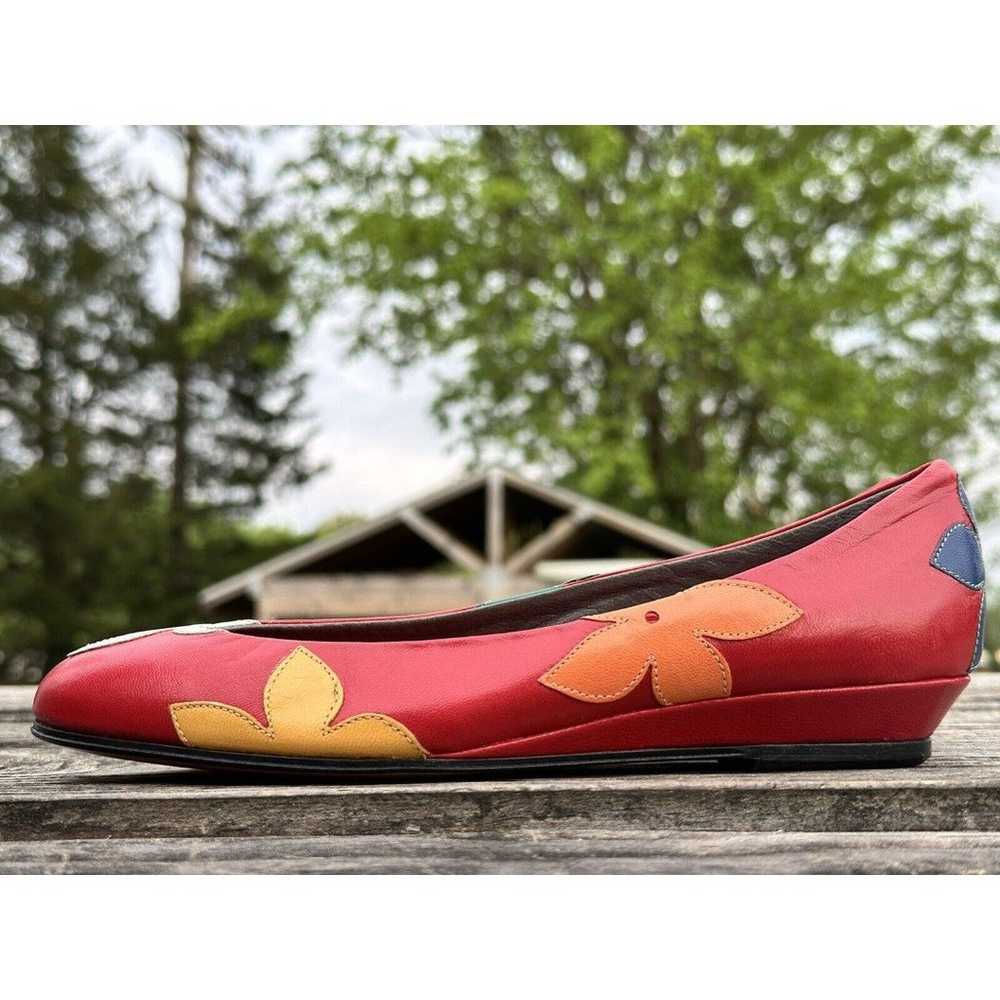 Andrea Carrano Red With Flowers Flats Slip On Mad… - image 6