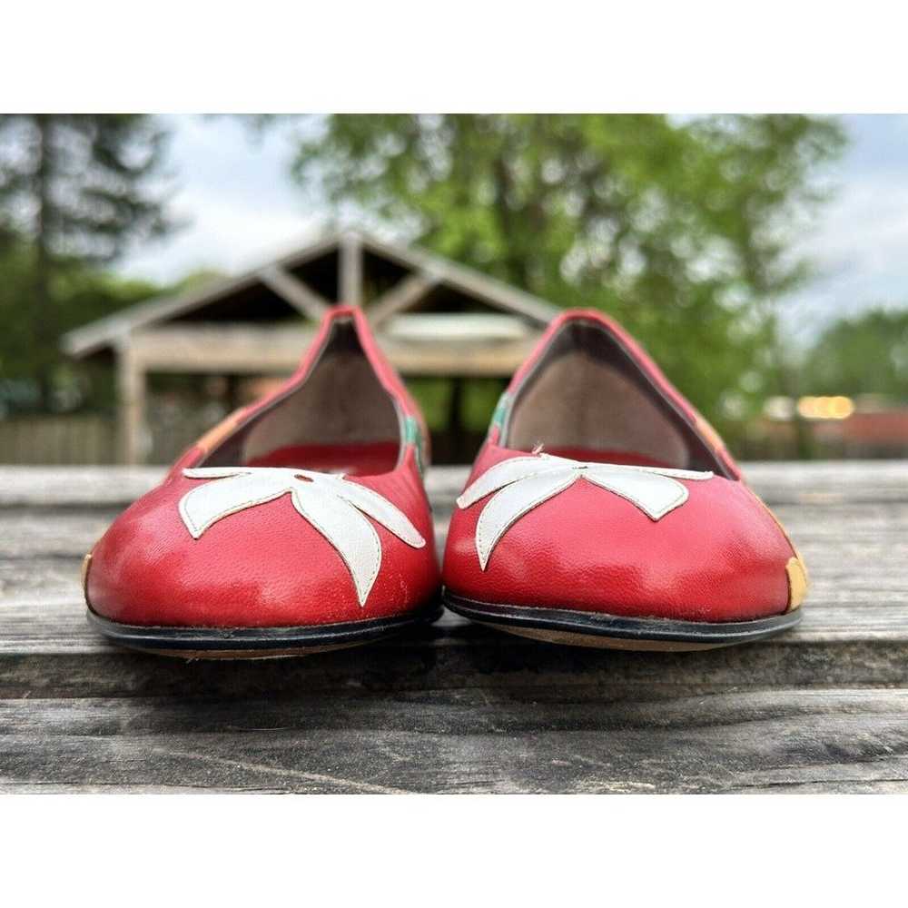 Andrea Carrano Red With Flowers Flats Slip On Mad… - image 7